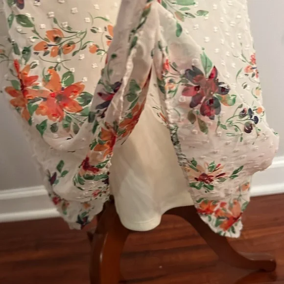 Robbie Bee Women Size 10P Chiffon Maxi Dress White Floral Lined Round Neckline - Picture 9 of 10